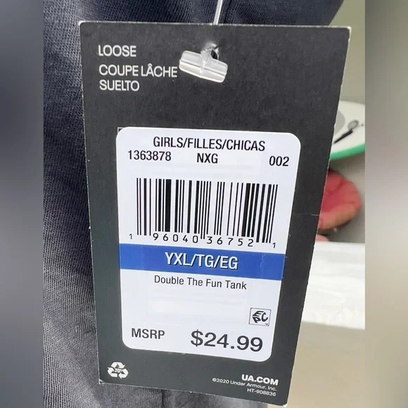 Under Armour Girls Double the Fun Tank YXL NWT Youth Extra Large Black White XL - Picture 7 of 7